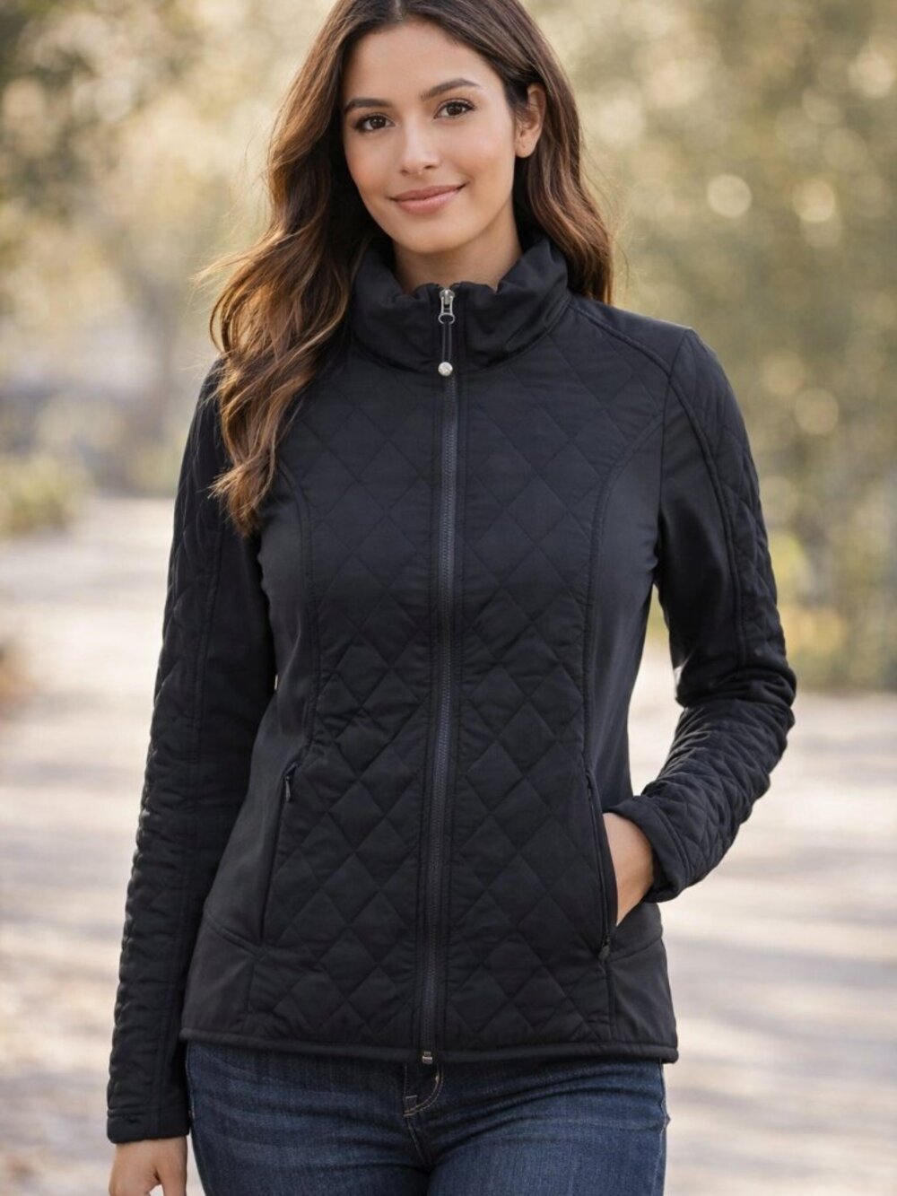 Athleta Black Quilted Upside Full Zip Jacket